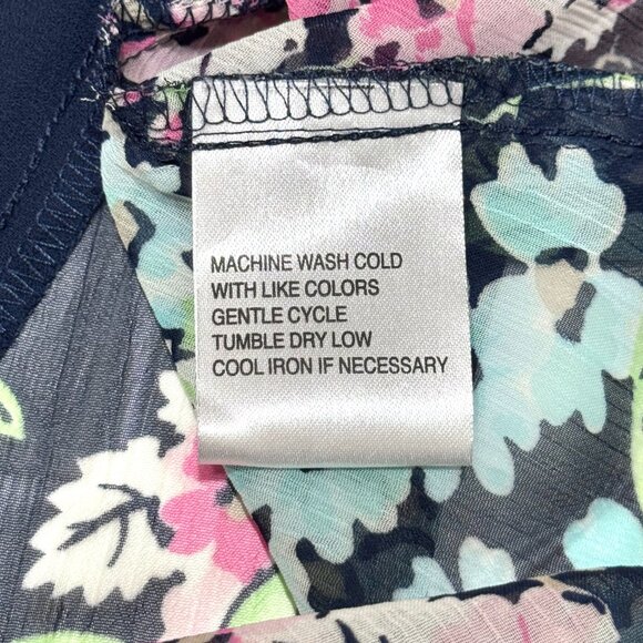 Vtg Y2K Sag Harbor Floral Flared Chiffon Skirt Elastic Waist Fairy Feminine Navy - Picture 10 of 14